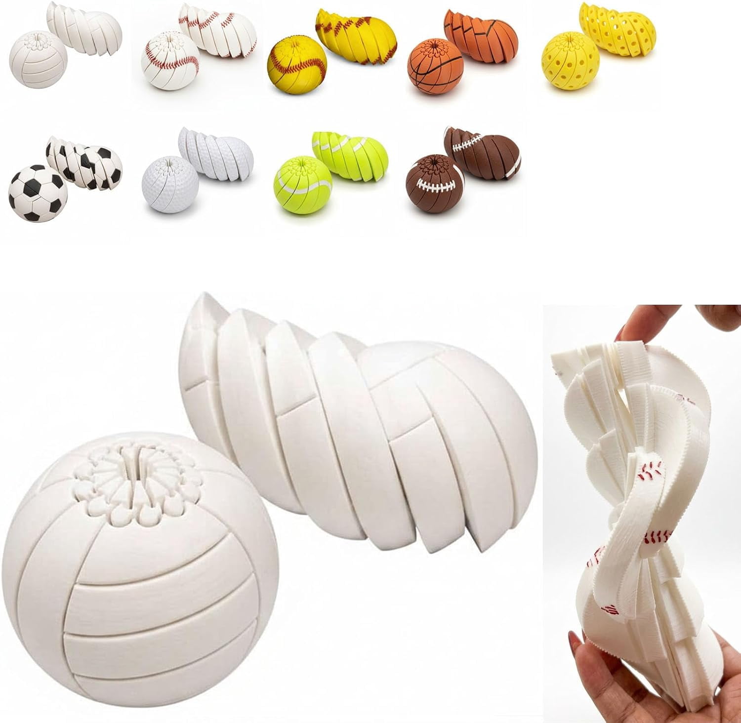 Baseball Fidget Ball, 3D-Printed Multi Texture Handheld Fidget Sphere ...