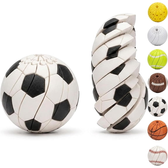 Baseball Fidget Ball, 3D Printed Twist and Turn Stress Relief Desk Fidget, Multi Style Twistable Portable Omnidirectional Sensory Decompress Tool, Handheld Focus Ball for Teens & Adults (Soccer)
