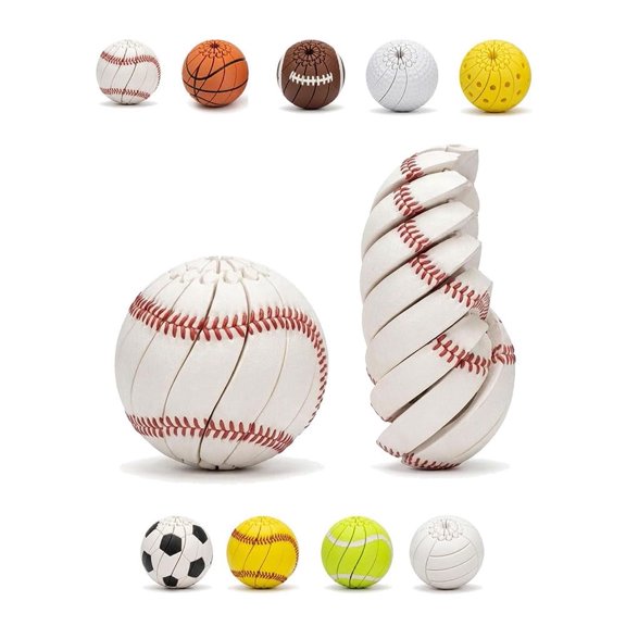 3D Printed Twist and Turn Stress Relief Baseball Stress Ball, Red