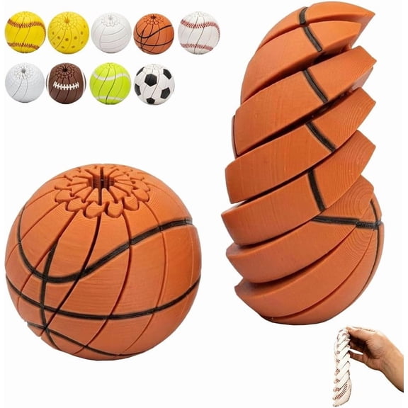 Baseball Fidget Ball Toy, Basketball 3D Printed Fidget, Hand Exercise Toy Improves Concentration for Classroom and Household (Basketball)