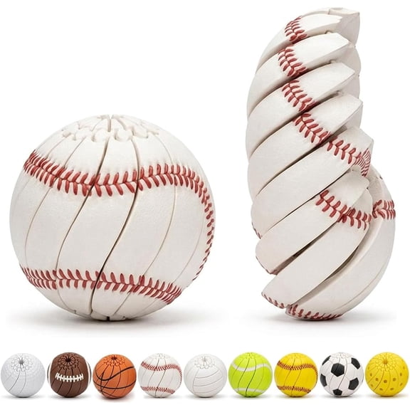 Baseball Fidget Ball Toys, 3D Printed Twist and Turn Stress Relief Desk Fidget, Mechanical Rotation Sensory Puzzle, Portable Handheld Focus Ball for Adults & Baseball Fans (Baseball)