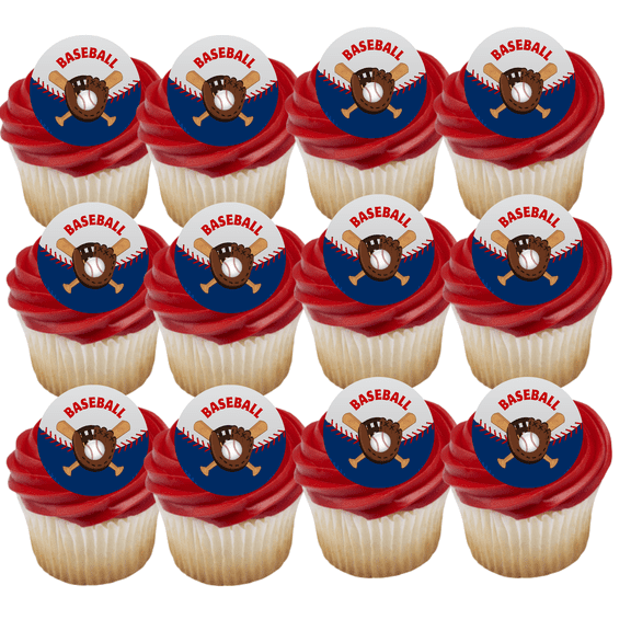 Baseball Bat Gloves 12 - 2 inch Cookie Cupcake Edible Frosting Photos Decoration Toppers