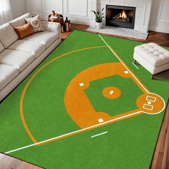 Baseball Field Area Rug, Top View Stadium Pattern Carpet, Washable Non Slip Low Pile Soft Thin, Living Room Bedroom Dining Office Home Decor Mat 2x3ft