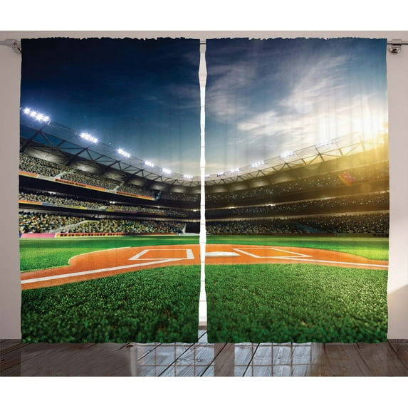 Ambesonne Sports Curtains 2 Panel Set, Game Thrill Stadium Photo, 108" x 90", Multicolor