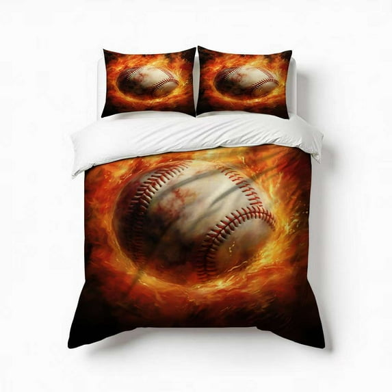 Baseball Fire Bedding Set 3 Pcs Soft Microfiber Quilt Cover For Bedroom Decor, Comforter Cover With 2 Pillowcase