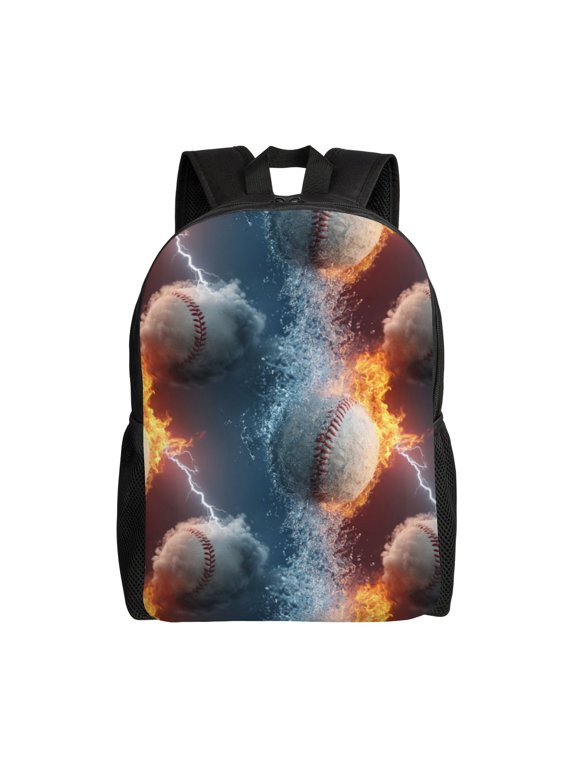 Baseball in Fire and Ice Backpack with 15 Inch Laptop Compartment,Water-Resistant Daypack, Large Capacity Backpack with Adjustable Breathable Shoulder Straps for Daily Use Travel Gym