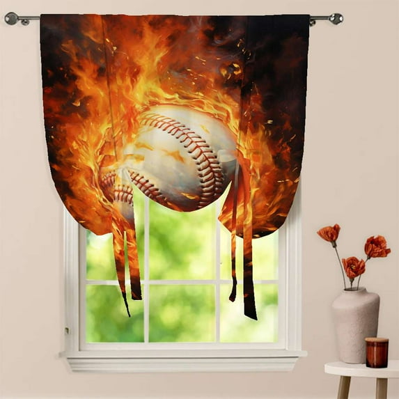 Baseball Fire Window Curtain for Living Room Roman Curtain Kitchen Tie-up Curtains Adjustable Drapes