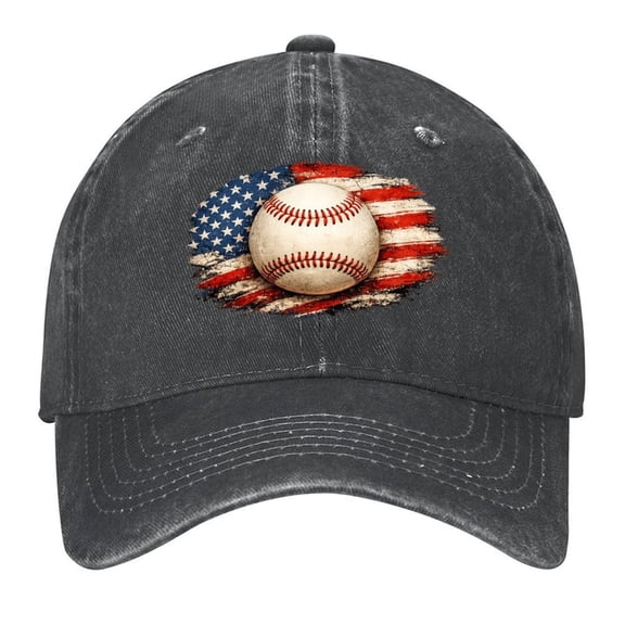 Baseball Flag Baseball Cap,Adjustable Denim Hat for Women Men Teachers Mom,Black
