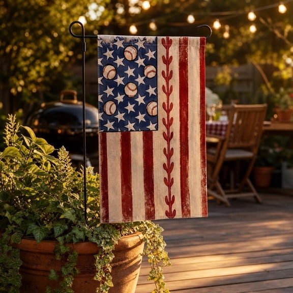 Baseball Flag Garden Flag Patriotic Baseball Yard Flag for 4th of July Sports Theme Outdoor Decor