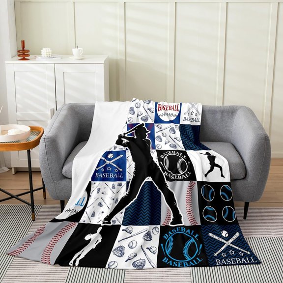 Baseball Flannel Plush Fuzzy 3D Softball Sports Fleece Throw for Boys Girls Sports Game Plush Lightweight Sofa Throw Patchwork Styles for Bed Couch Chair Living Room 30" x 40"