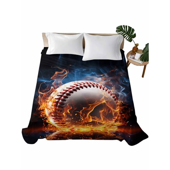 Baseball, Flat Sheets Only King Size, Soft Breathable Bed Top Sheets for Mattress, Sports Theme Gradient Orange Blue Black Luxury Bedding Flat Sheets for Home Hotel Bedroom Bed Protection