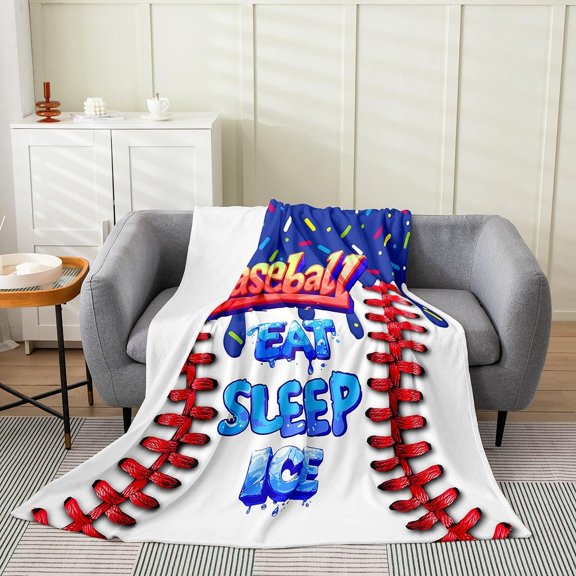 Baseball Fleece Throw Blanket Sports Game Flannel Blanket Plush Fuzzy for Kids Baseball Gaming for Bed Couch Chair Living Room Eat Sleep Ball Dark Blue Red Room Decor All Season Soft 30" x 40"
