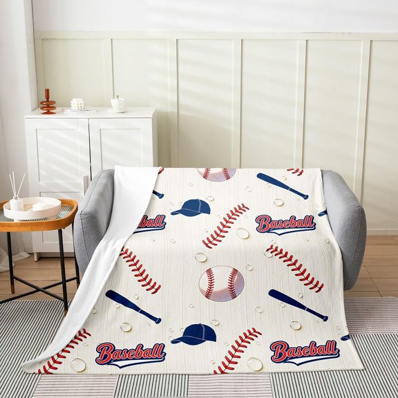 Baseball Fleece Throw Sports Game Flannel Plush Fuzzy Baseball Gaming for Bed Couch Chair Living Room Soft Baby Bedroom Decor 30" x 40"