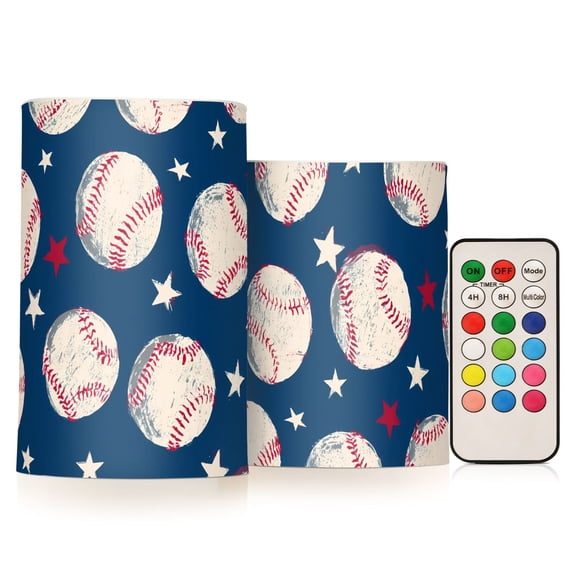 Baseball Flickering Flameless Candles Battery Operated with Remote Timer LED Pillar Candles Set of 2