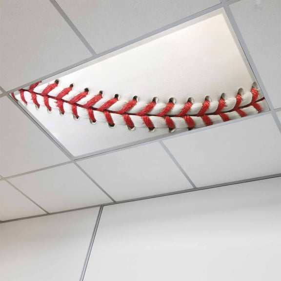 Baseball Fluorescent Light Covers, Red White Texture Sports Ball Minimalist Magnetic Light Covers for Ceiling Lights, Fluorescent Ceiling Shade Filters for Classroom Bedroom Office 4x2Ft x 1PCS
