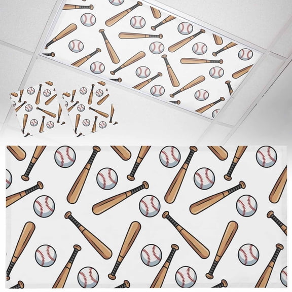 Baseball Fluorescent Light Covers Retro Sports Style Baseball Bats Minimalist Modern Magnetic Light Filters Ceiling Lighting Panel Shade for Classroom Office Home 2 x 4 ft, 2 Pack