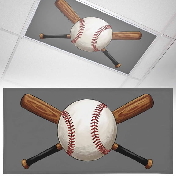 Baseball Fluorescent Light Covers Sports Gray Background Cartoon Magnetic Light Filters Ceiling Lighting Panel Shade for Classroom Office Home 2 x 4 ft, 1 Pack