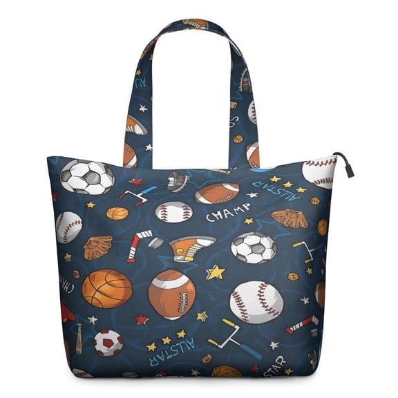 Baseball, Football, Basketball Print Weekender Bag Multipurpose Travel Tote with Multiple Compartments, Lightweight for Team Sports Kids Gifts