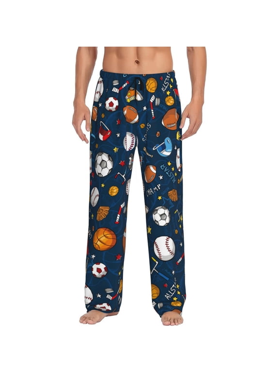 Baseball Football Basketball Sport Theme Men'S Pajama Pants Soft Sleep Lounge Pants Pjs Bottoms With Pockets 3x-Large