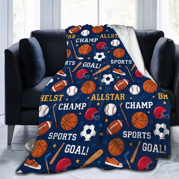 Baseball Football Basketball Sport Theme Throw Blanket, Soft Flannel Blanket Gift for Men Women, Cozy Blanket for Party, Couch, Sofa, Bed Decor 50"x40"