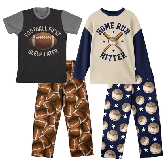 Baseball & Football Boy's 4-Pack Pajama Set -14