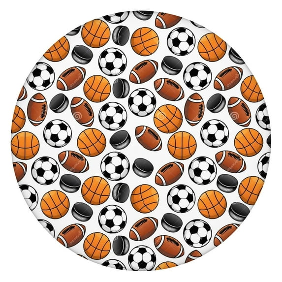 Baseball Football Pattern Round Fitted Tablecloth with Elastic Edge,Dining Table Cover Waterproof,Outdoor Round Tablecloth for Camping,Dining,Indoor and Outdoor