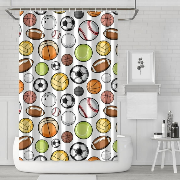 Baseball Football Pattern Shower Curtain 72"x72" ,Bathroom Decorative Shower Curtains Set with 12 Hooks,Modern Waterproof Washable Shower Curtain