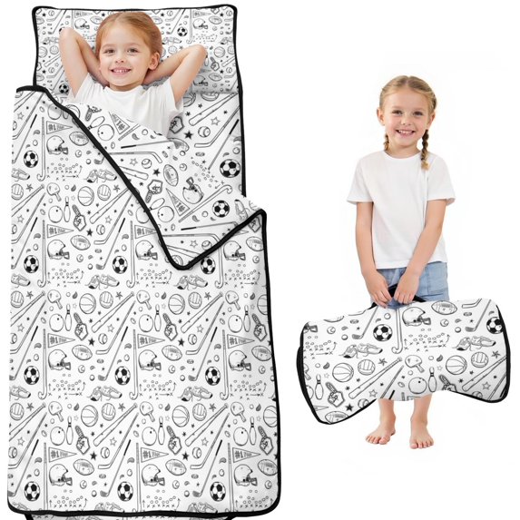 Baseball Football Pattern Toddler Nap Mats for Kids Preschool,Sleeping Mat Bag or Kids,Toddler Sleeping Bag,Toddler Nap Mat or Daycare