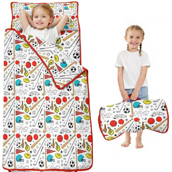Baseball Football Pattern Toddler Nap Mats for Kids Preschool,Sleeping Mat Bag or Kids,Toddler Sleeping Bag,Toddler Nap Mat or Daycare