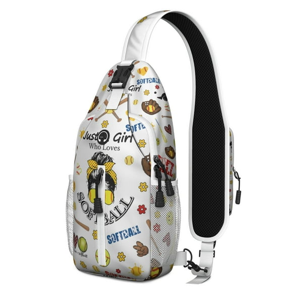 Baseball and Football Print Sling Bag for Boys – Lightweight Durable Polyester Crossbody Backpack with Secure Zippers, Large Compartments, Mesh Side Pockets for Training, Competition, and Outdoor Play