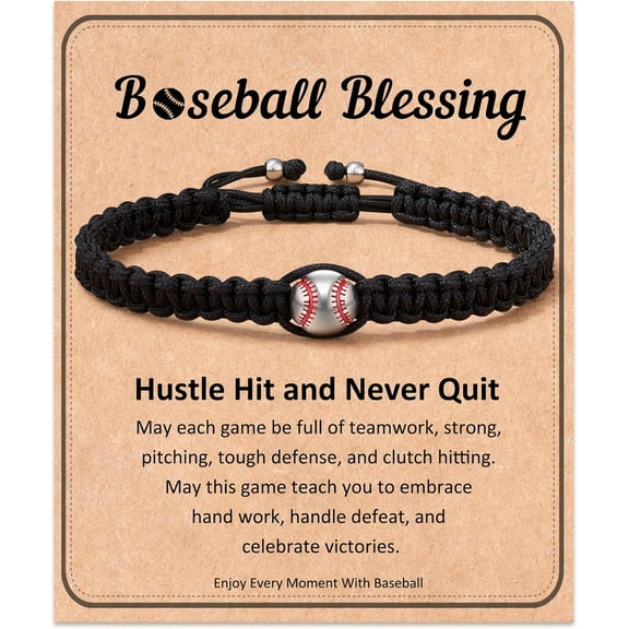 Baseball Football Soccer Gifts, Adjustable Braided Baseball Bracelets for sons Ideas with Message Gift Card