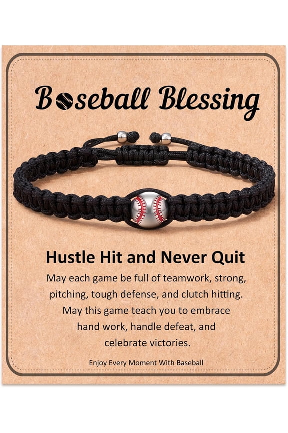 Baseball Football Soccer Gifts, Adjustable Braided Baseball Bracelets for sons Ideas with Message Gift Card