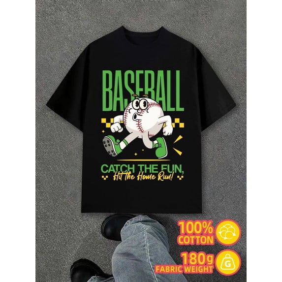 Greenink Baseball Fun Tee mens 180G Cotton white Vintage Unisex Shirt Short Sleeve tshirts Basic Unisex Shirt Cotton tshirts Trendy Unisex Shirt Graphic tshirts