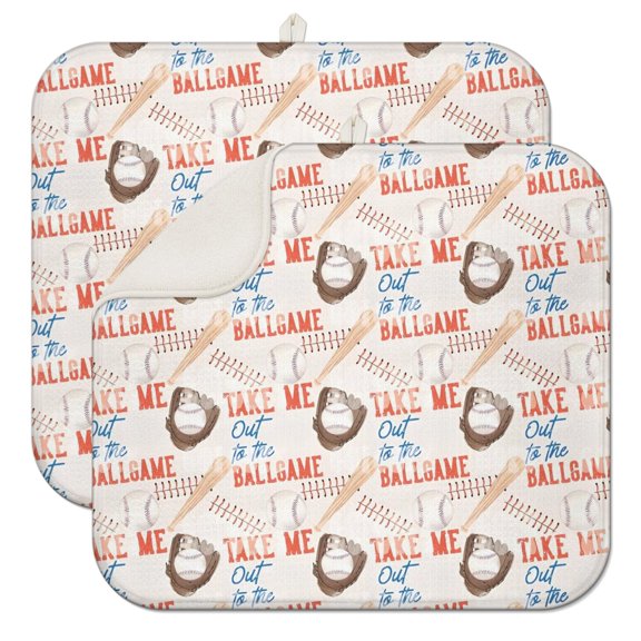 Baseball Game Pattern Dish Drying Mat for Kitchen 1 Pack, Ultra Absorbent Microfiber Dishes Drainer Mats,16"x18"