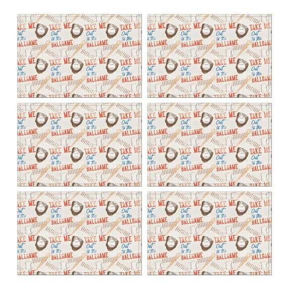 Baseball Game Pattern Summer Placemats Table Placemats Set Of 6-Linen Kitchen Washable Placemats Table Mats 11.8"x17.7"Non-Slip Heat Resistant