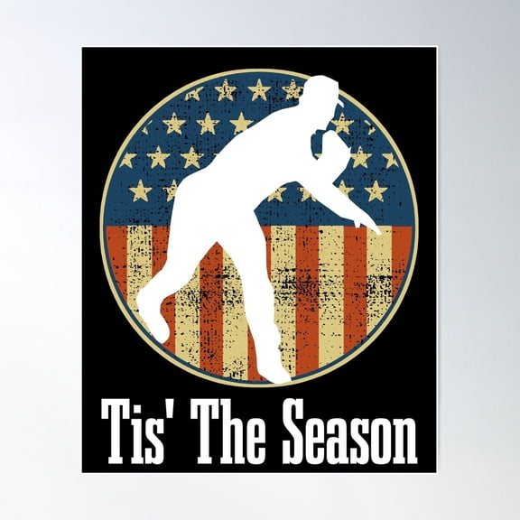 Baseball Game Tis The Season Baseball Player Usa Flag Poster Wall Art, Modern Wall Decor For Living Room Bedroom, 16x24 UNFRAMED