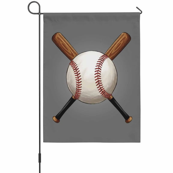 Baseball Garden Flag 12 x 18 Inches, Sports Gray Background Cartoon Weather Proof Outdoor Patio Flags Double Sided Small Garden Decoration for Yard Outside Home