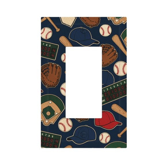 Baseball Gear Icon Pattern Light Switch Cover Decorator Single Gang Wall Plate 1-Gang Receptacle Outlet Decor