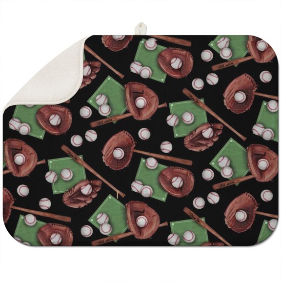 Baseball Gear Pattern Dish Drying Mat for Kitchen 1 Pack, Ultra Absorbent Microfiber Dishes Drainer Mats,18"x24"
