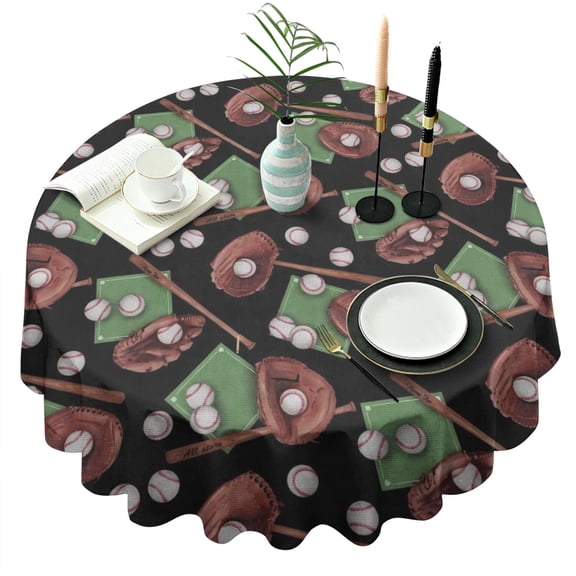 Baseball Gear Pattern Round Tablecloth 60"x60",Wrinkle Wipeable Table Cloth for Kitchen Dining Room Picnic Patio Party