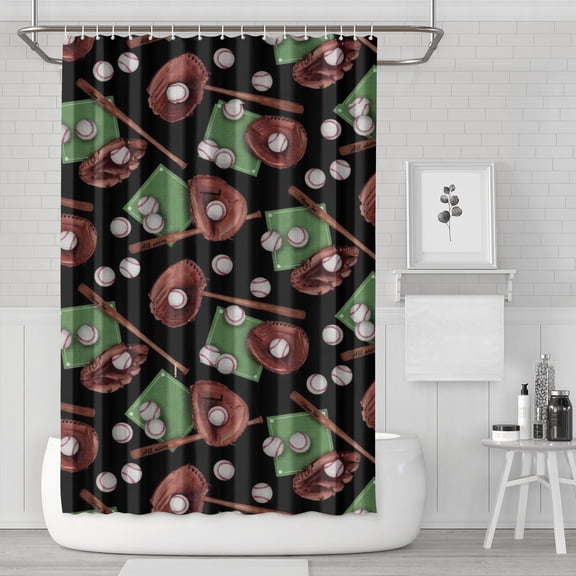 Baseball Gear Pattern Shower Curtain 72"x72" ,Bathroom Decorative Shower Curtains Set with 12 Hooks,Modern Waterproof Washable Shower Curtain