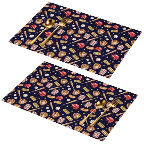 Baseball Gear and Snacks Blue PVC Woven Placemats Set Of 2, Bar Counter ...