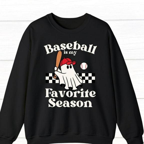 Baseball Ghost Halloween Retro Shirt, "Baseball is my Favorite Season" Sweatshirt, Women's Fall Softball Coach Tee, Spooky Oversized Jumper