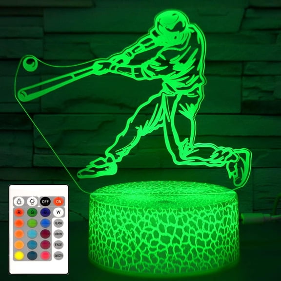 Baseball Gift Illusion Night Light for Kids - 16 Colors Change Dimmable LED Light Table Lamp with Remote Control & Smart Touch - Baseball Man Toys for Adults Boys Girls Birthday Gift Christmas