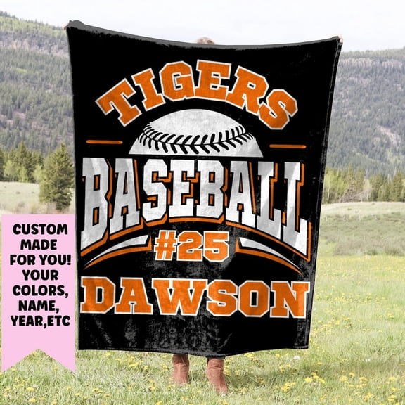 Baseball Gift, Personalized Baseball Blanket, Custom Player Name Soft Throw, Team Senior Gift for End of Season, Game Room or Baseball Decor