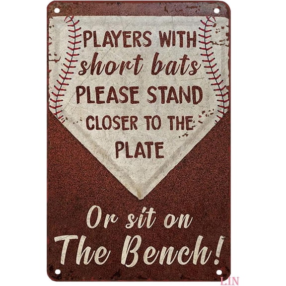 Baseball Gifts Baseball Bench Players With Short Bats Please Stand Closer To The Plate Or Sit On The Bench Metal Sign Vintage Home Decor Rustic Aluminum Tin Signs Wall Art Metal Poster 8x12 inch