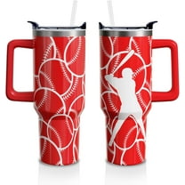 Baseball Gifts Cup for Men Boys, 40oz Tumbler with Handle and Lid Straw, Red Baseball Mom Fans Stainless Steel Insulated Water Bottle Mug (1PC)