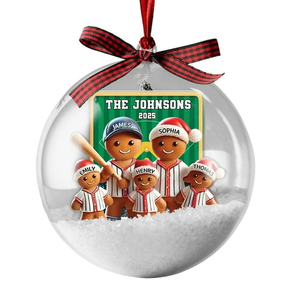 Baseball Gingerbread Family Sport Lover - Personalized Snow Globe Ornament