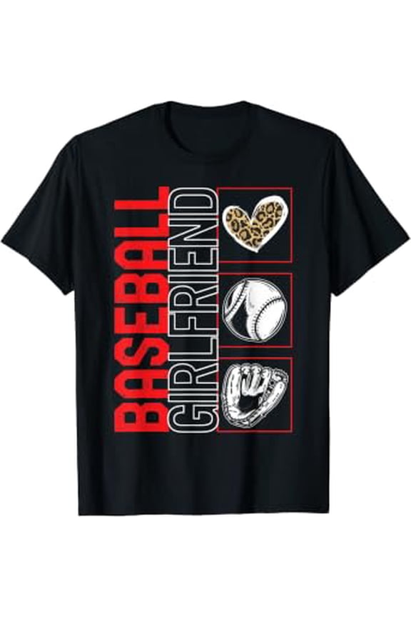 Baseball Girlfriend Game Day Leopard Heart Sport Player Fan T-Shirt