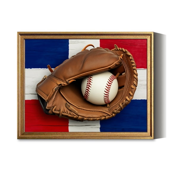 Baseball Glove Flag Background Vintage Gold Framed Wall Art Decor Retro Canvas Paintings for Living RoomBedroom